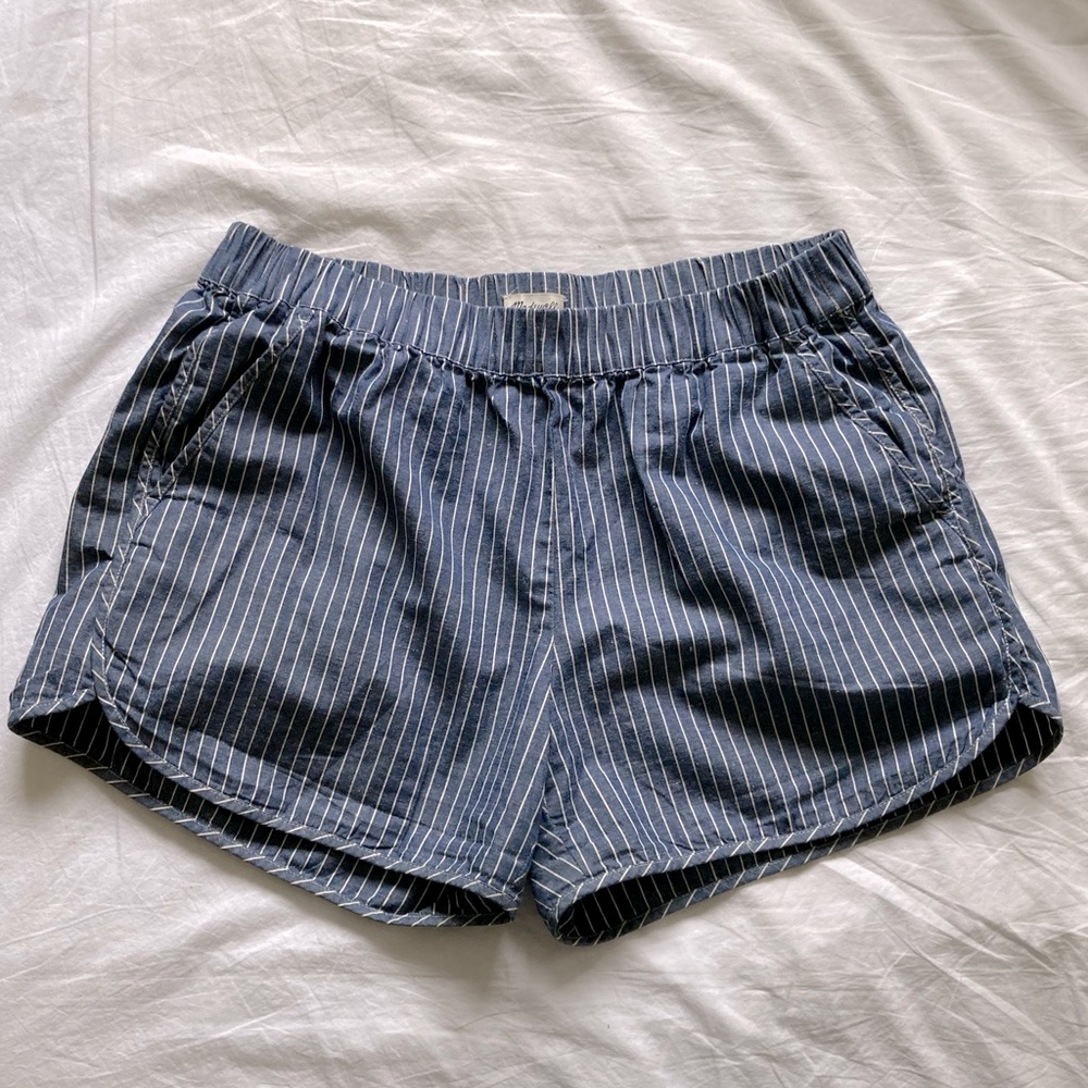 madewell cotton/linen striped shorts
